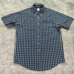 Brooks Brothers Plaid Short Sleeve Button Down Non Iron Shirt Blue Green Men M